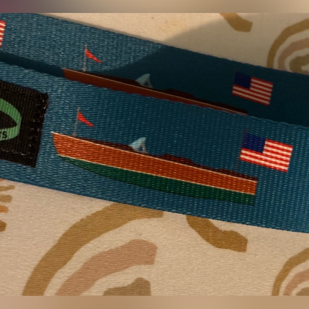 Wingo Mens Newport Belt D Ring 48" Strap Flag Chris craft Boat Nautical Sz Large - Picture 4 of 5